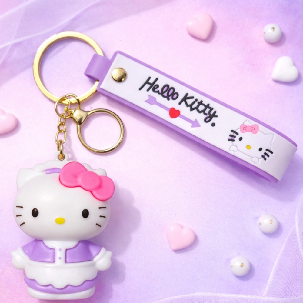Hello Kitty 3D Keychain Lavender Purple Dress Charm Strap 8”L Sanrio Kawaii NWOT